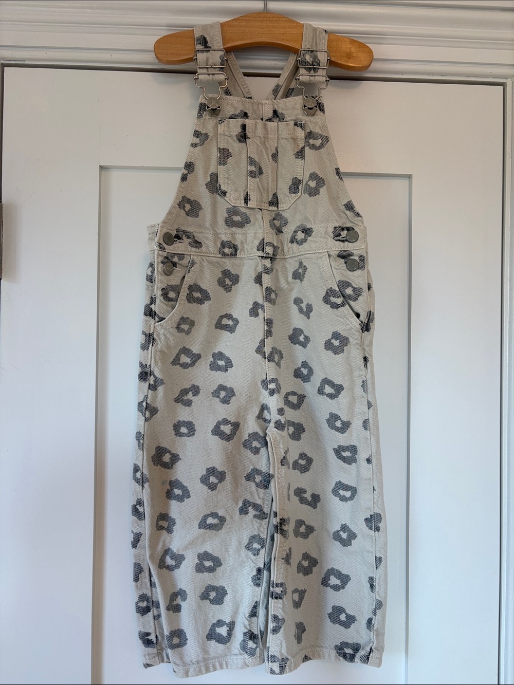 Zara Kids - Cream Denim Overalls with Gray Animal Spots